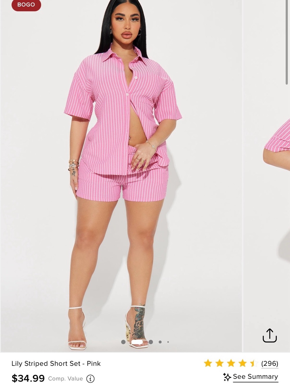 Fashionova Pink Striped Button-Up Top & Shorts Set